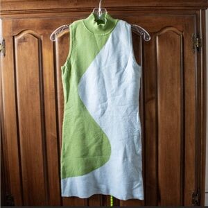 Blue and Green Turtleneck Mjni Dress